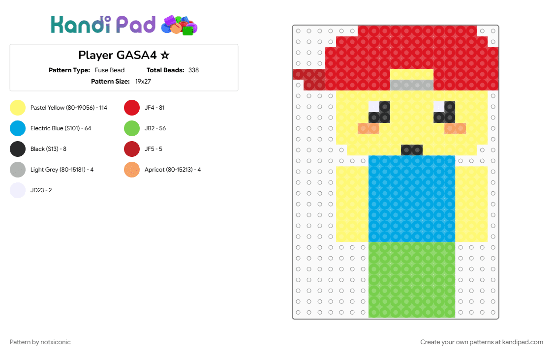 Player GASA4 ☆ - Fuse Bead Pattern by notxiconic on Kandi Pad - character, green, light blue, red, roblox, yellow