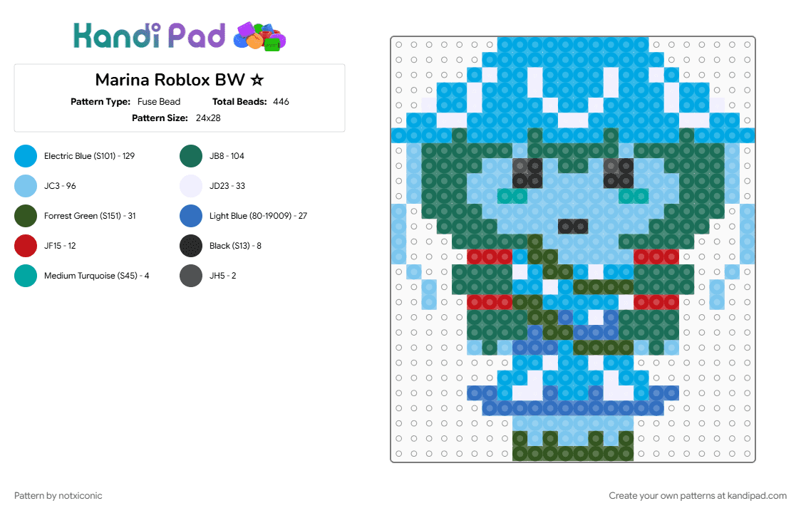 Marina Roblox BW ☆ - Fuse Bead Pattern by notxiconic on Kandi Pad - character, light blue, roblox, teal