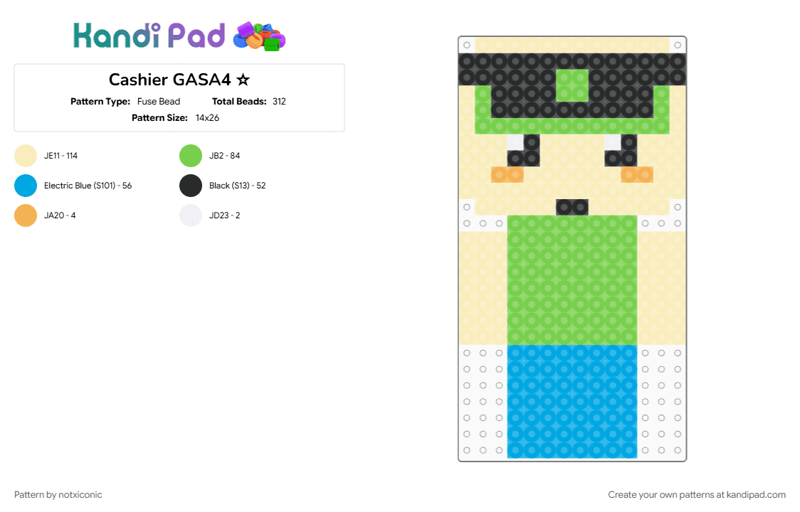 Cashier GASA4 ☆ - Fuse Bead Pattern by notxiconic on Kandi Pad - beige, character, green, roblox