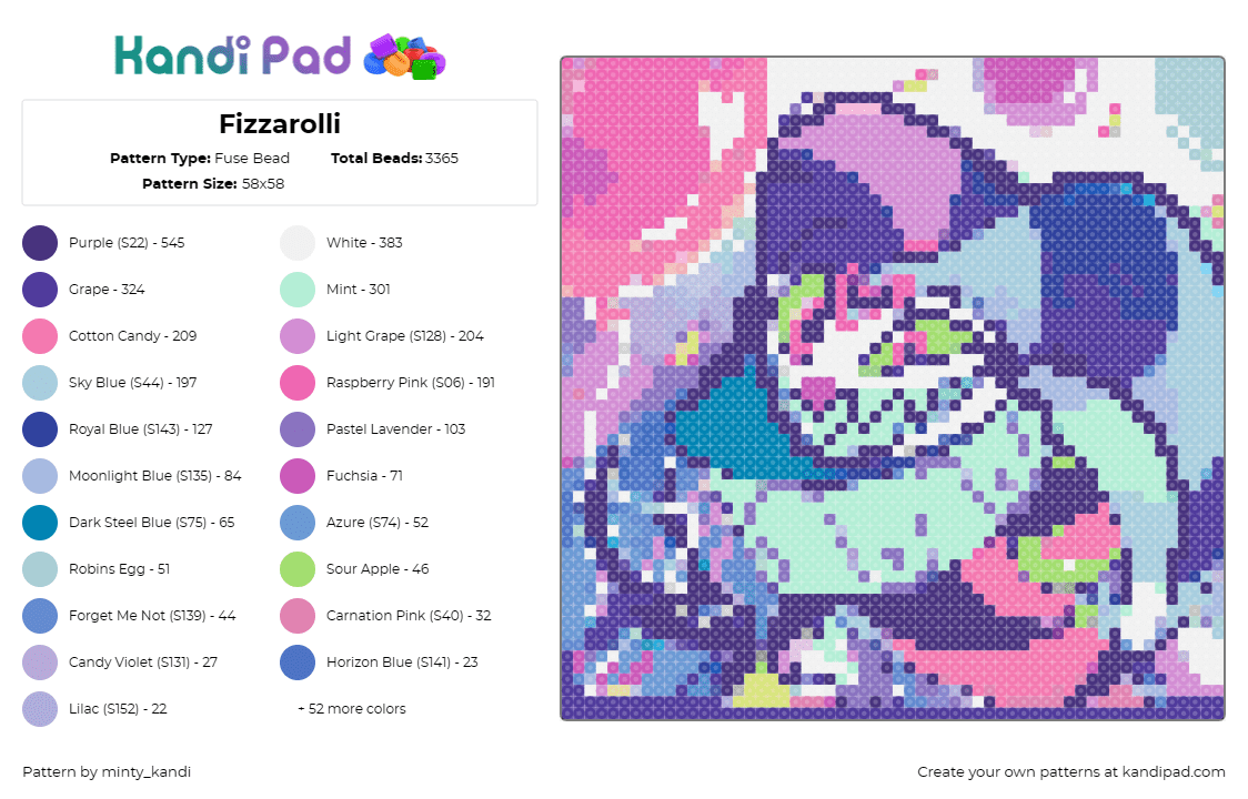 Fizzarolli - Fuse Bead Pattern by minty_kandi on Kandi Pad - fizzarolli,hazbin hotel,animated,pastel,pink,purple,blue