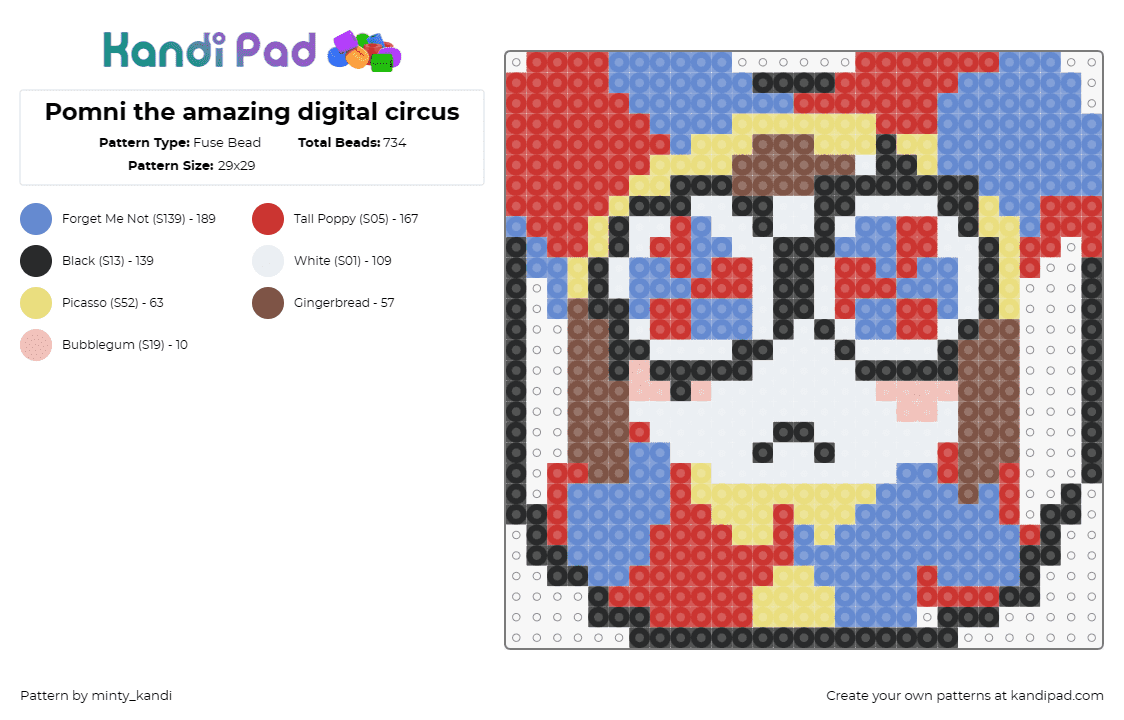 Pomni the amazing digital circus Fuse Bead Pattern - Kandi Pad | Kandi  Patterns, Fuse Bead Patterns, Pony Bead Patterns