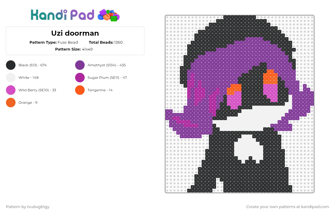 Uzi doorman - Fuse Bead Pattern by tvubvgb1gy on Kandi Pad - uzi,doorman,cartoon,anime,character,pink