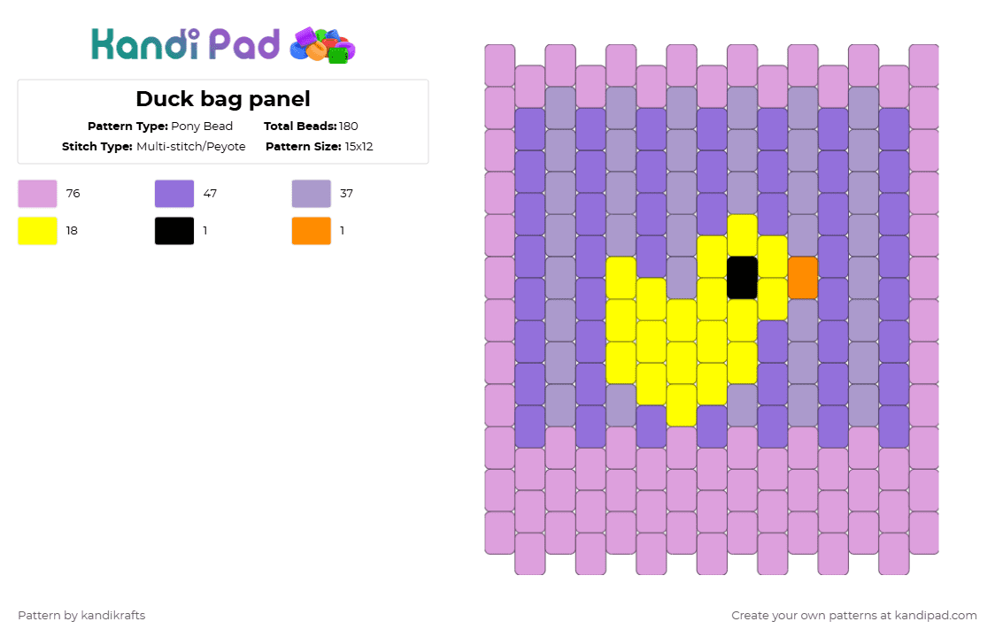 Duck bag panel - Pony Bead Pattern by kandikrafts on Kandi Pad - pink,purple
