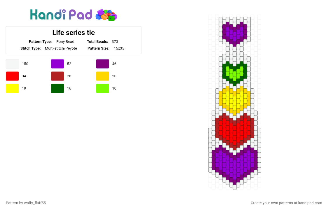 Life series tie - Pony Bead Pattern by wolfy_fluff55 on Kandi Pad - pink, purple, red