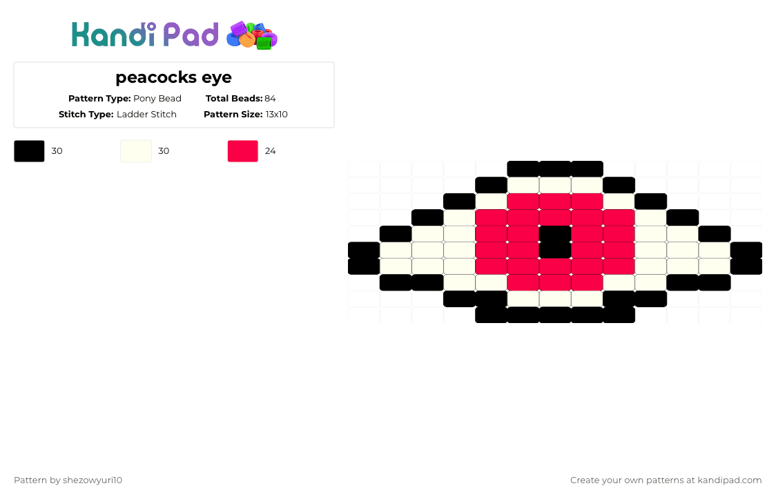 peacocks eye - Pony Bead Pattern by shezowyuri10 on Kandi Pad - white,red,peacock,skullgirls,peacock skullgirls