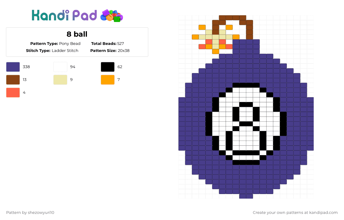 8 ball - Pony Bead Pattern by shezowyuri10 on Kandi Pad - 8 ball,bomb,charm,billiards,video game,cartoon,gaming,purple,peacock,skullgirls,peacock skullgirls