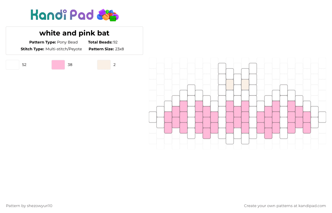 white and pink bat - Pony Bead Pattern by shezowyuri10 on Kandi Pad - white,pink