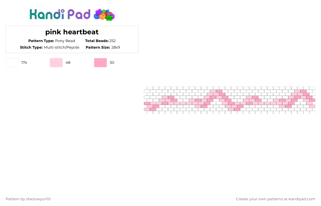 pink heartbeat - Pony Bead Pattern by shezowyuri10 on Kandi Pad - pink,white