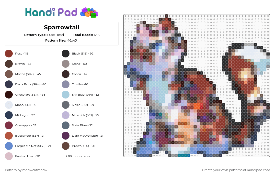 Sparrowtail - Fuse Bead Pattern by meowcatmeow on Kandi Pad - flameclan