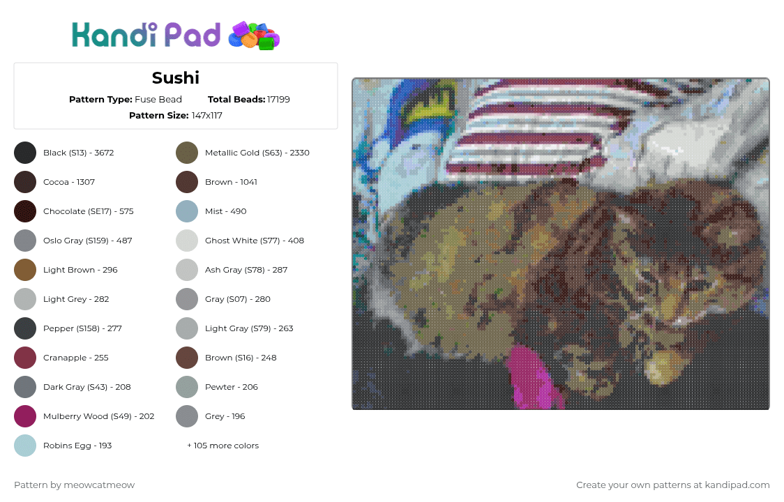 Sushi - Fuse Bead Pattern by meowcatmeow on Kandi Pad - cats
