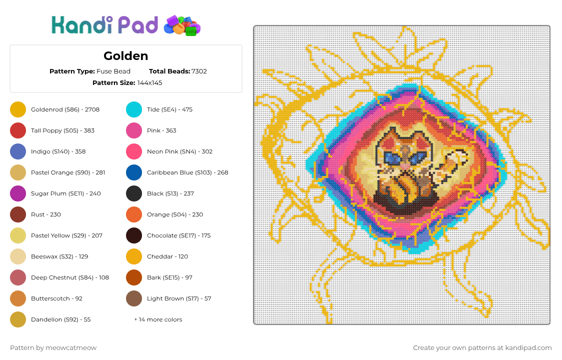 Golden - Fuse Bead Pattern by meowcatmeow on Kandi Pad - cats