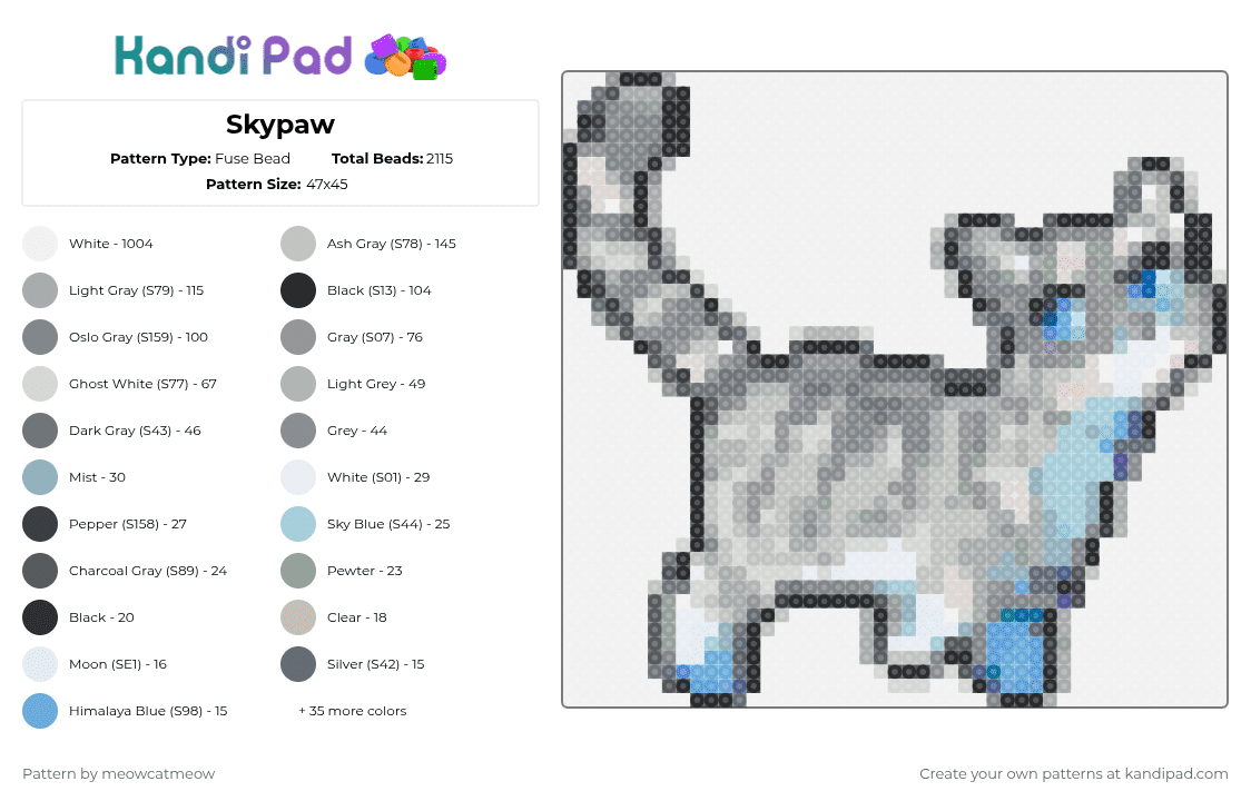 Skypaw - Fuse Bead Pattern by meowcatmeow on Kandi Pad - flameclan