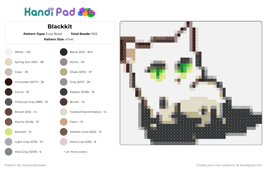 Blackkit - Fuse Bead Pattern by meowcatmeow on Kandi Pad - flameclan
