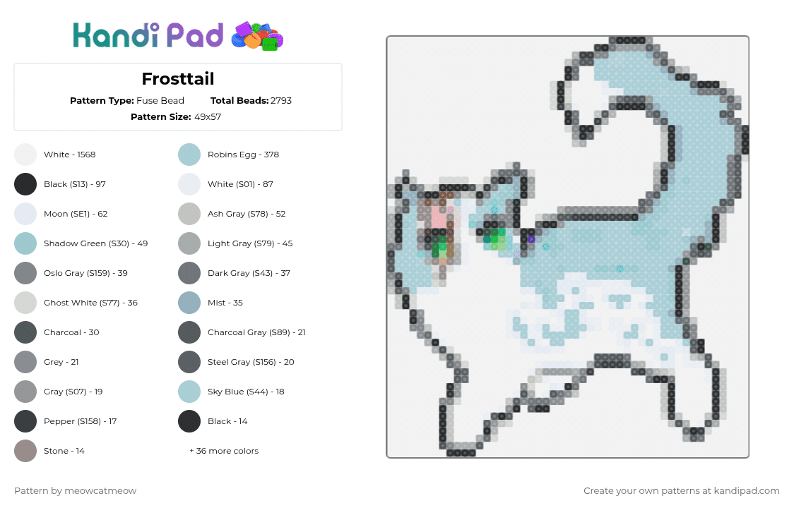 Frosttail - Fuse Bead Pattern by meowcatmeow on Kandi Pad - flameclan