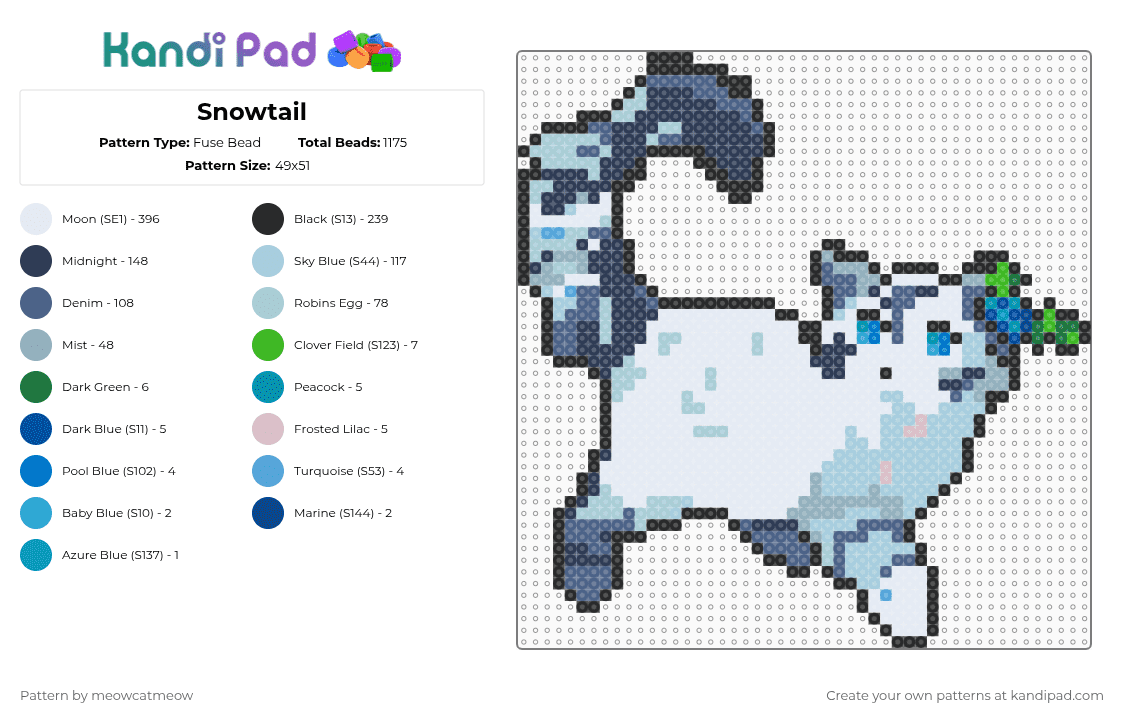 Snowcloud - Fuse Bead Pattern by meowcatmeow on Kandi Pad - snowcloud,warrior cats,white,blue,light blue,purple,flameclan