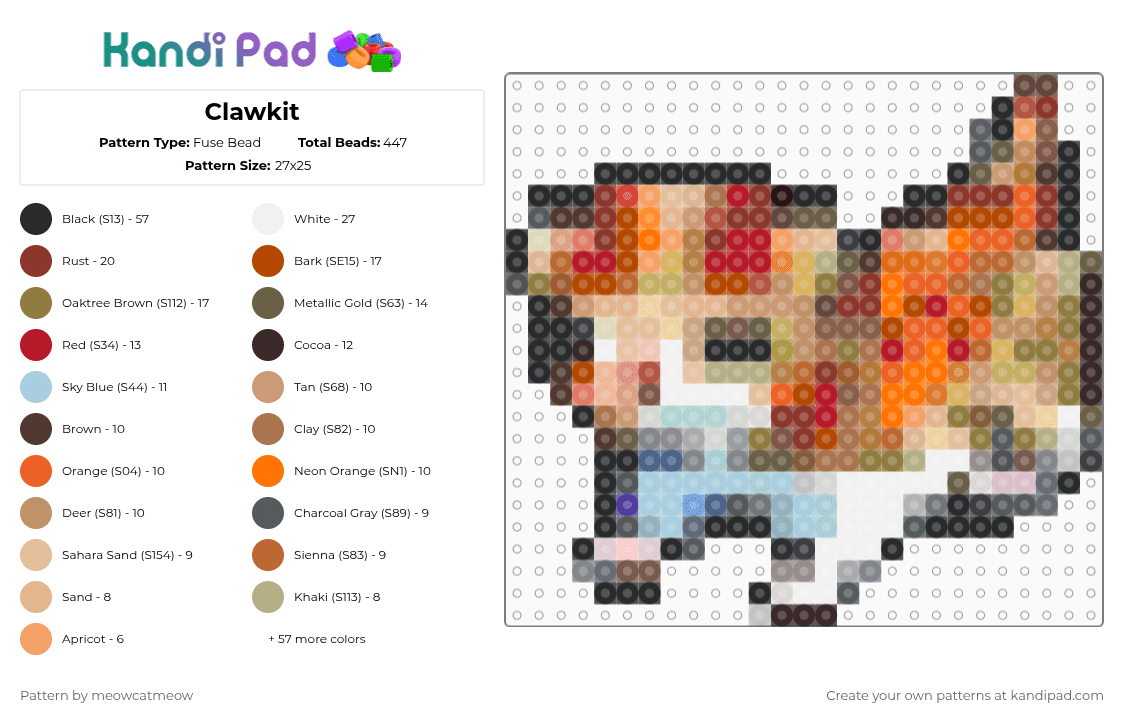 Clawkit - Fuse Bead Pattern by meowcatmeow on Kandi Pad - flameclan