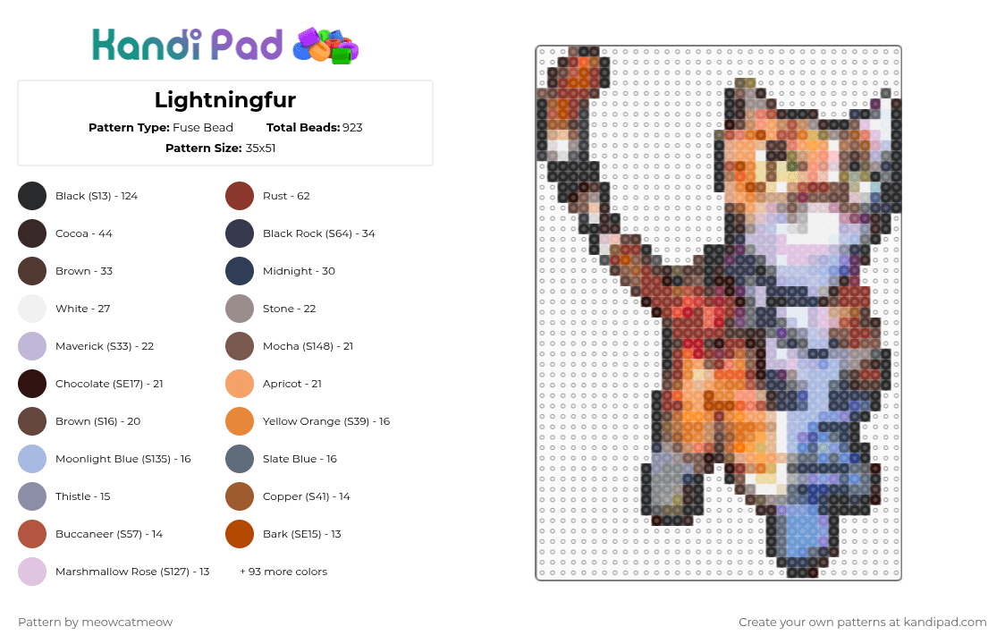 Lightningfur - Fuse Bead Pattern by meowcatmeow on Kandi Pad - flameclan