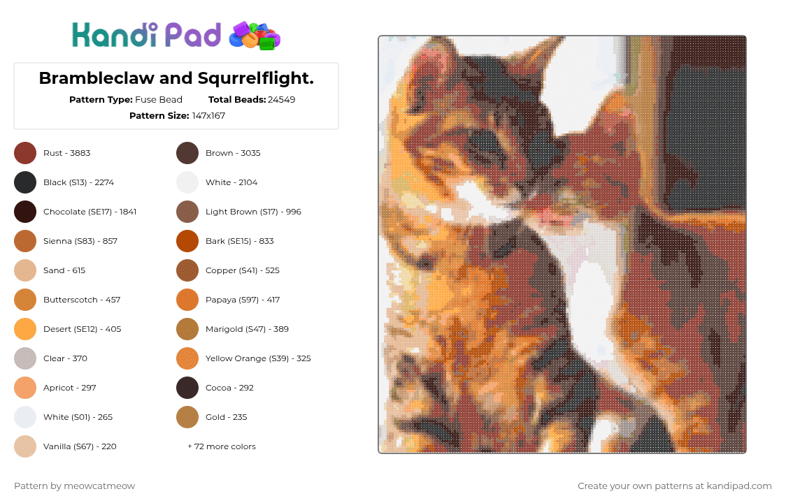 Brambleclaw and Squrrelflight. - Fuse Bead Pattern by meowcatmeow on Kandi Pad - warriors