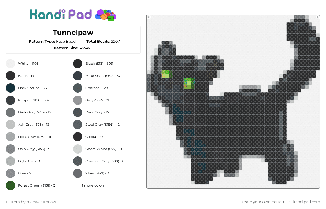 Tunnelpaw - Fuse Bead Pattern by meowcatmeow on Kandi Pad - flameclan