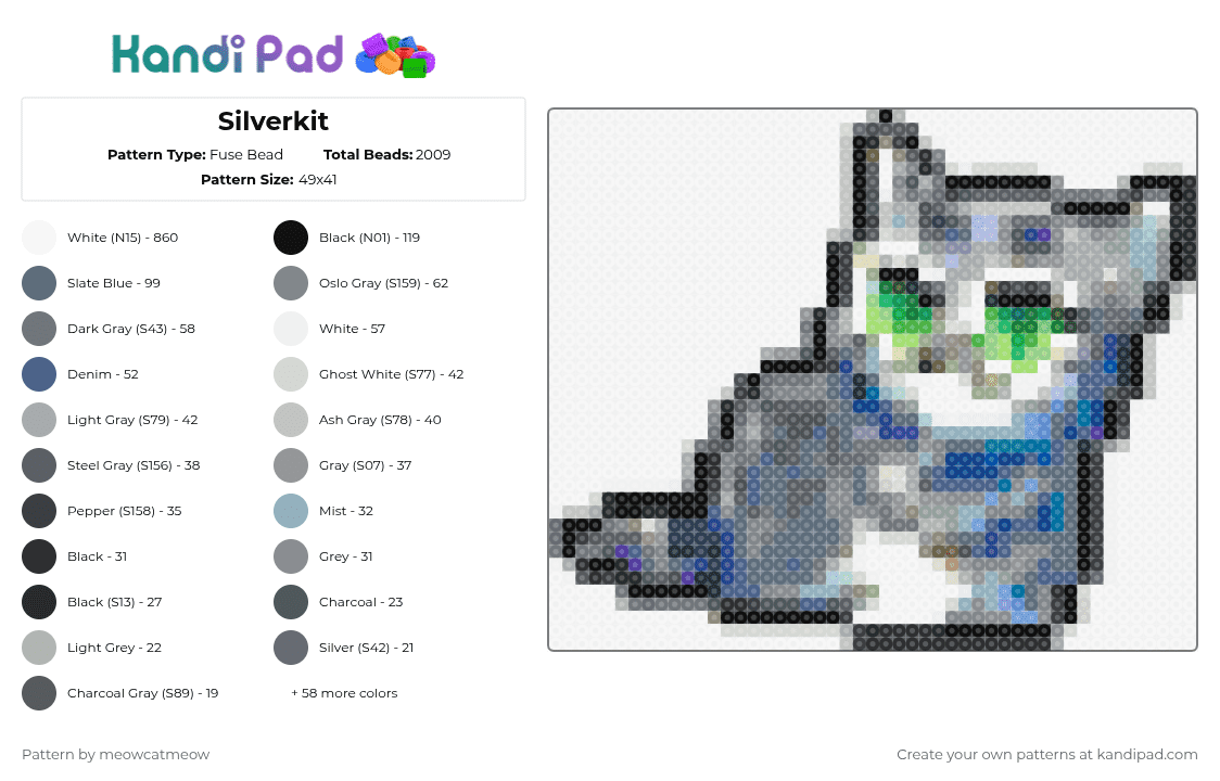 Silverkit - Fuse Bead Pattern by meowcatmeow on Kandi Pad - flameclan