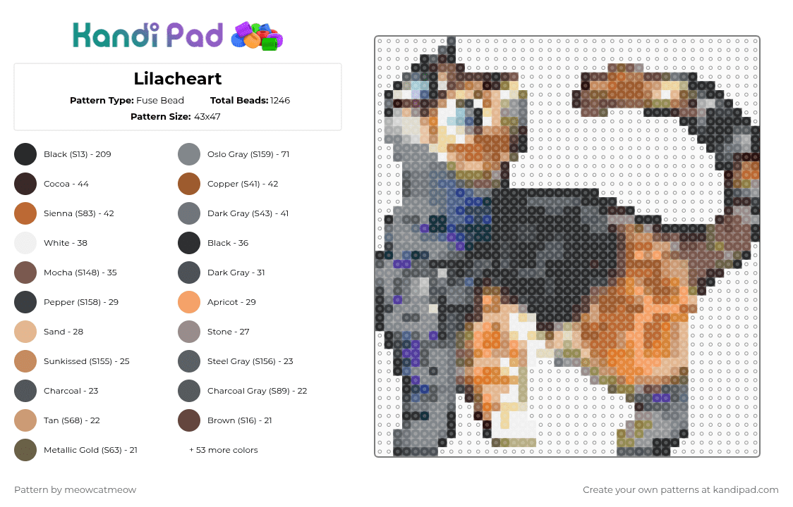 Lilacheart - Fuse Bead Pattern by meowcatmeow on Kandi Pad - flameclan