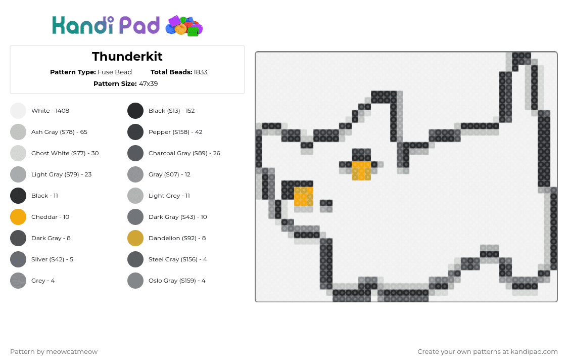 Thunderkit - Fuse Bead Pattern by meowcatmeow on Kandi Pad - flameclan