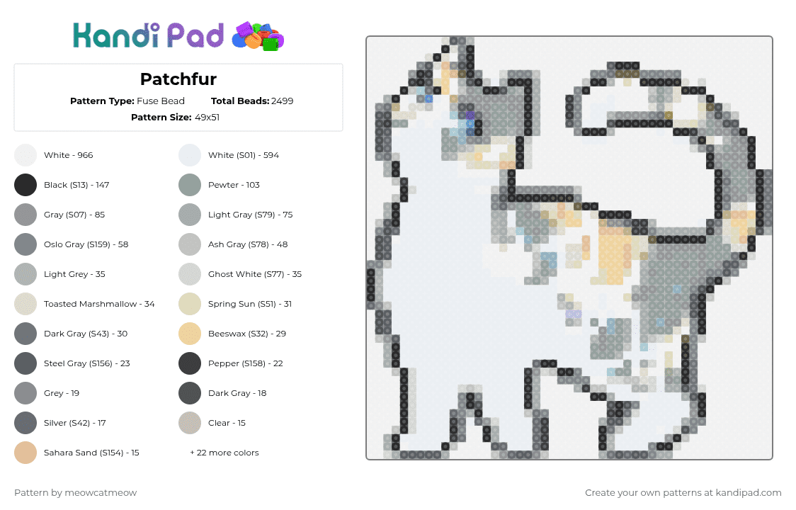 Patchfur - Fuse Bead Pattern by meowcatmeow on Kandi Pad - flameclan