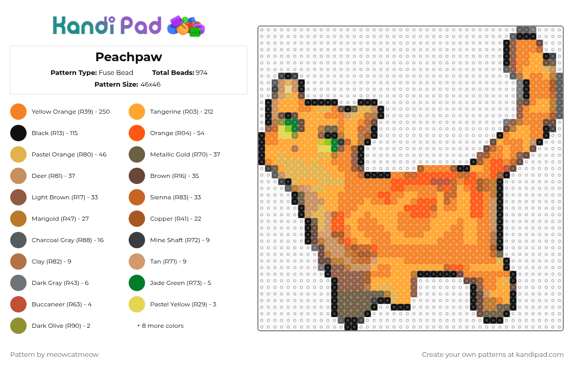 Peachpaw - Fuse Bead Pattern by meowcatmeow on Kandi Pad - tan,orange,flameclan