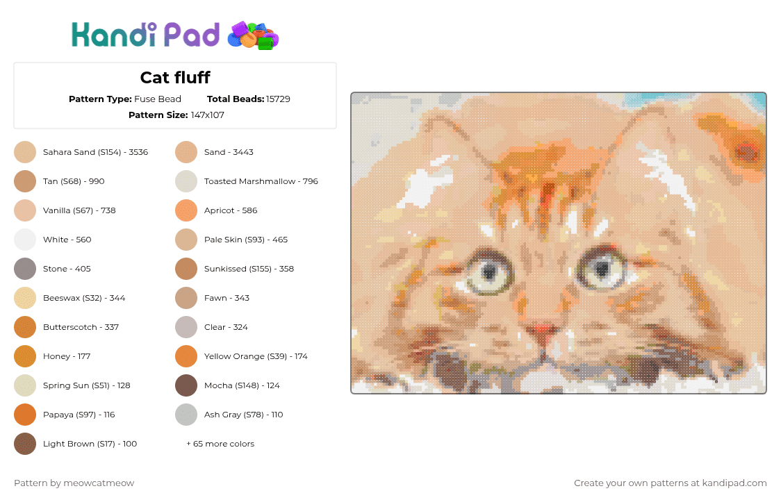 Cat fluff - Fuse Bead Pattern by meowcatmeow on Kandi Pad - 