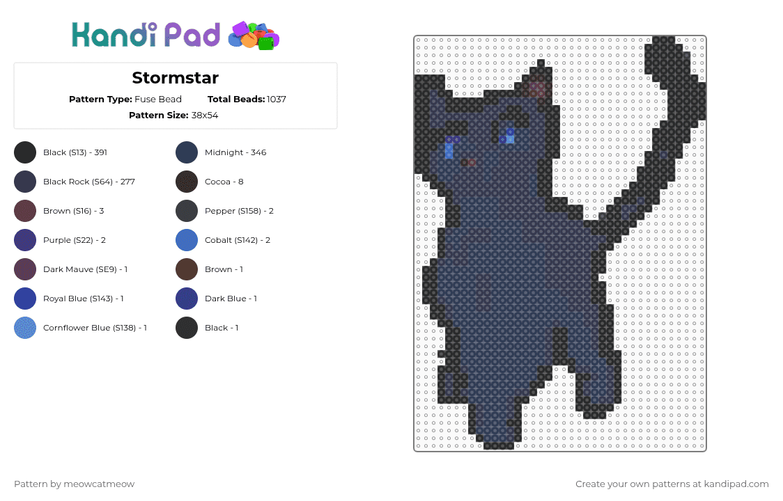 Stormstar - Fuse Bead Pattern by meowcatmeow on Kandi Pad - purple,flameclan