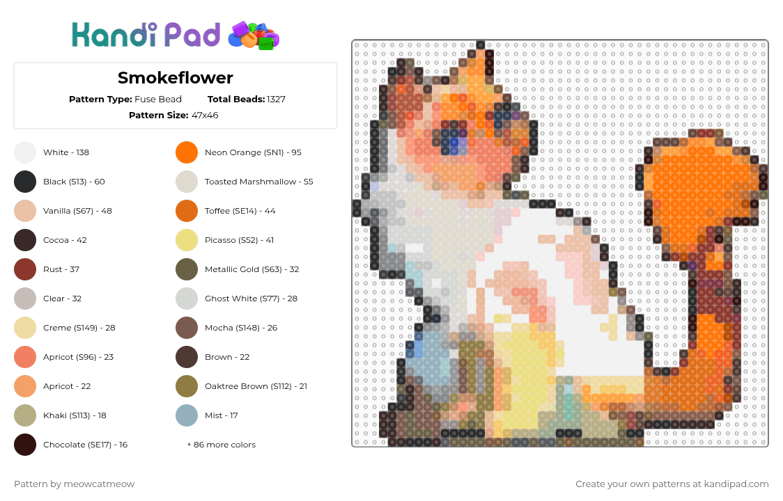 Smokeflower - Fuse Bead Pattern by meowcatmeow on Kandi Pad - flameclan