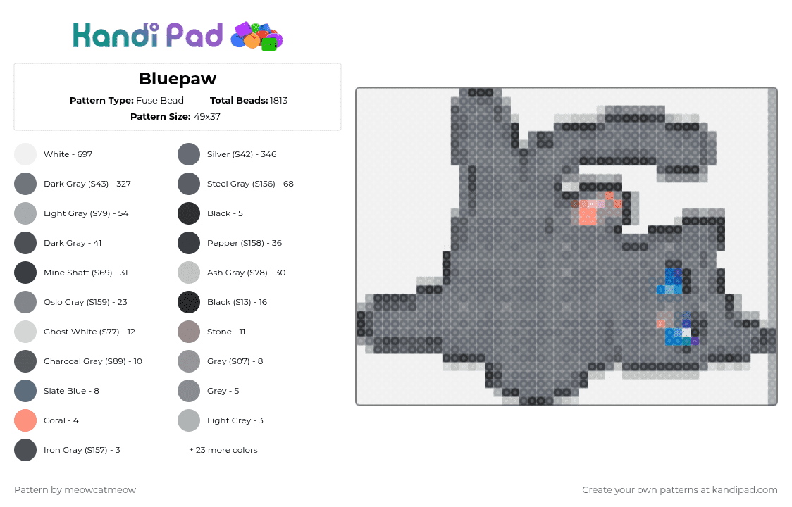 Bluepaw - Fuse Bead Pattern by meowcatmeow on Kandi Pad - 