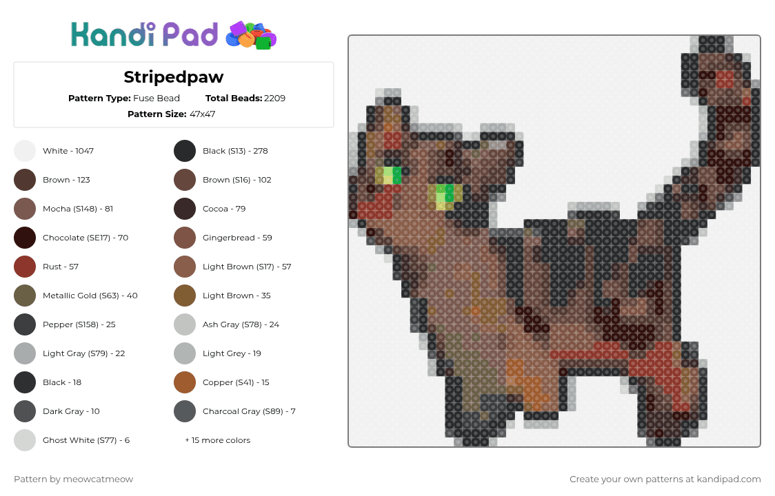 Stripedpaw - Fuse Bead Pattern by meowcatmeow on Kandi Pad - flameclan