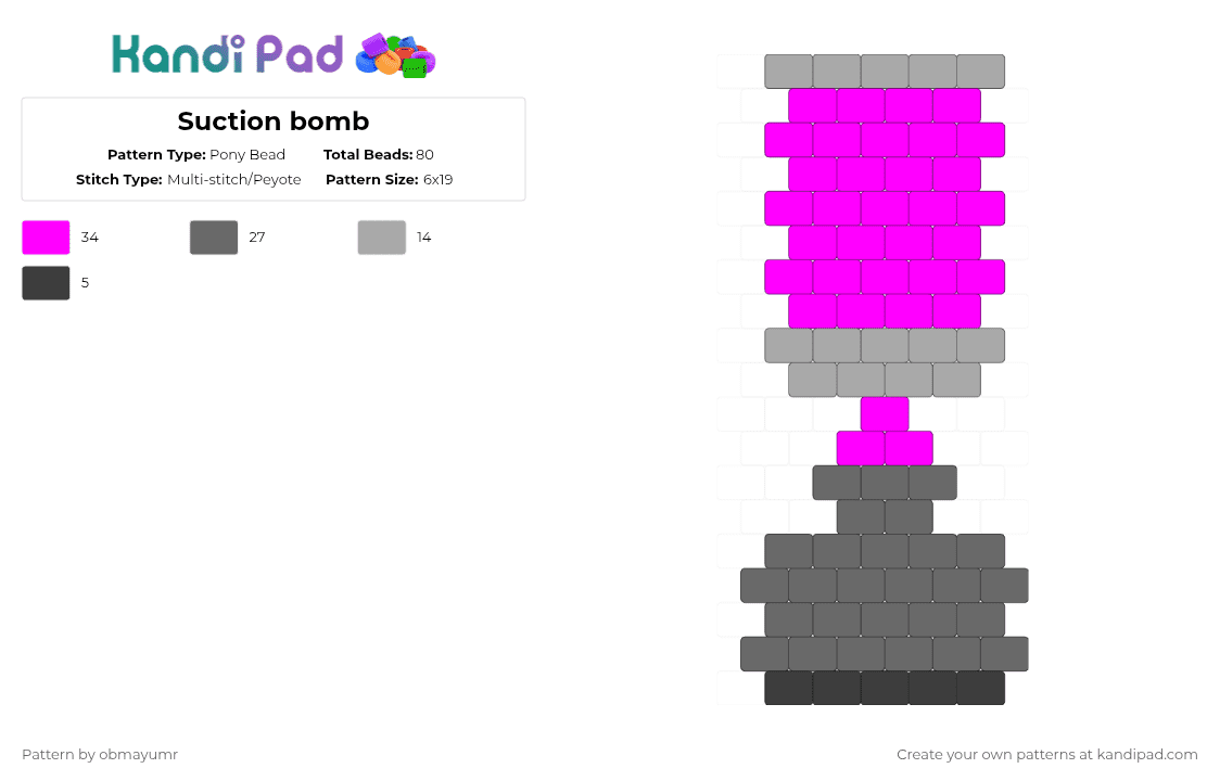 Suction bomb - Pony Bead Pattern by obmayumr on Kandi Pad - pink,gray