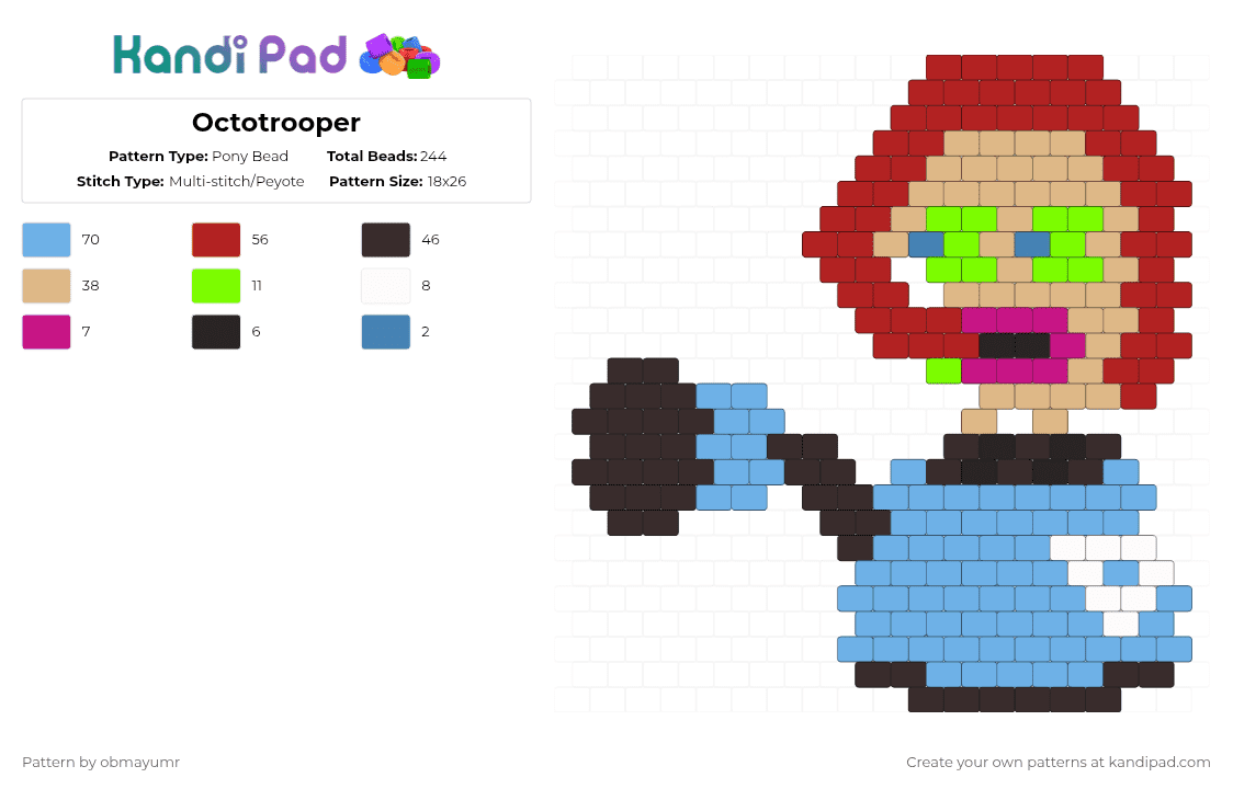 Octotrooper - Pony Bead Pattern by obmayumr on Kandi Pad - red,beige,light blue,brown,splatoon,octarian,enemy,video game