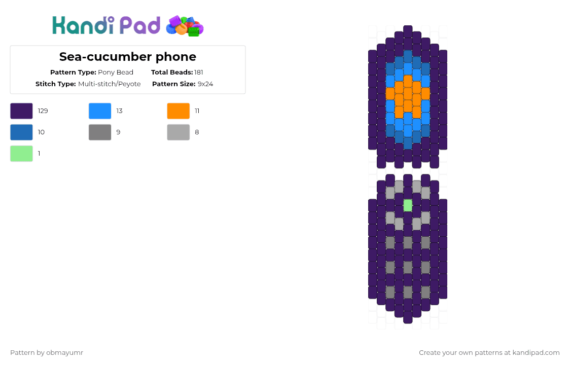 Sea-cucumber phone - Pony Bead Pattern by obmayumr on Kandi Pad - purple,splatoon