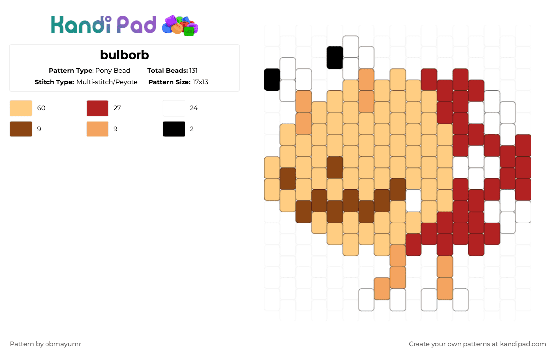 bulborb - Pony Bead Pattern by obmayumr on Kandi Pad - orange,red,pikmin,bulborb,game