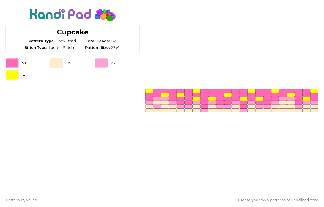 Cupcake - Pony Bead Pattern by vivian on Kandi Pad - cupcake,cuff,sprinkles,dessert,food,pink