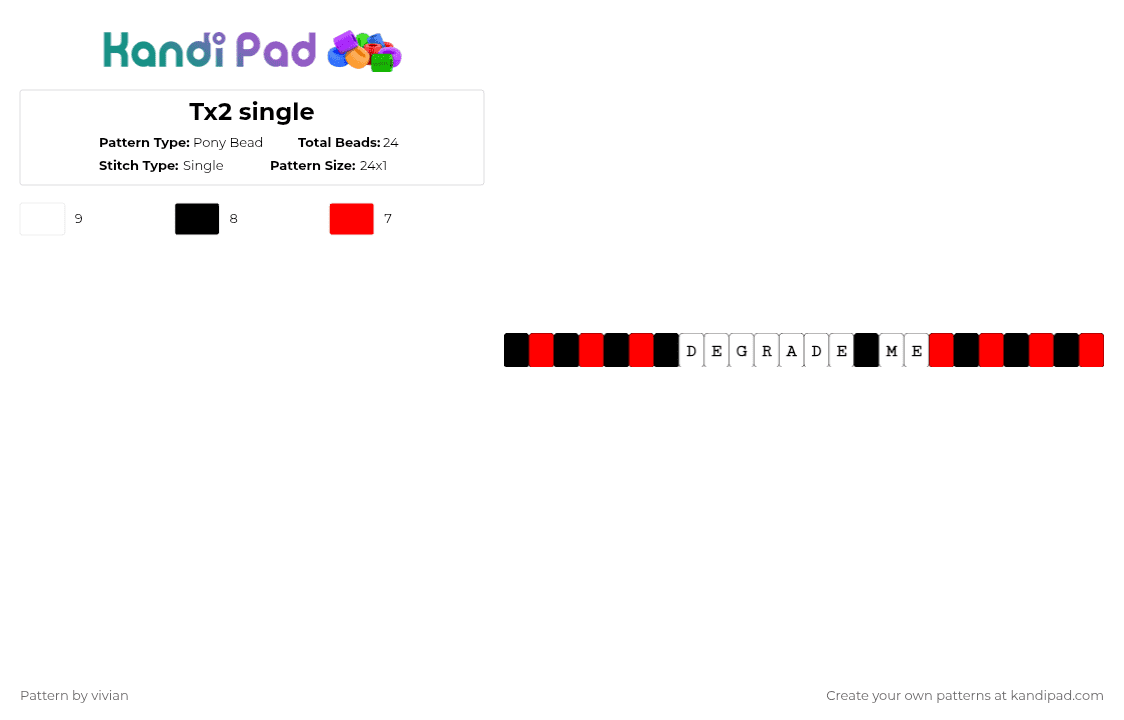 Tx2 single - Pony Bead Pattern by vivian on Kandi Pad - red, white
