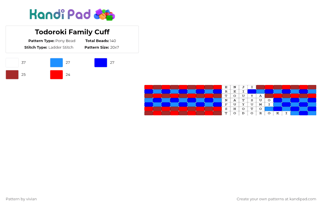 Todoroki Family Cuff - Pony Bead Pattern by vivian on Kandi Pad - red