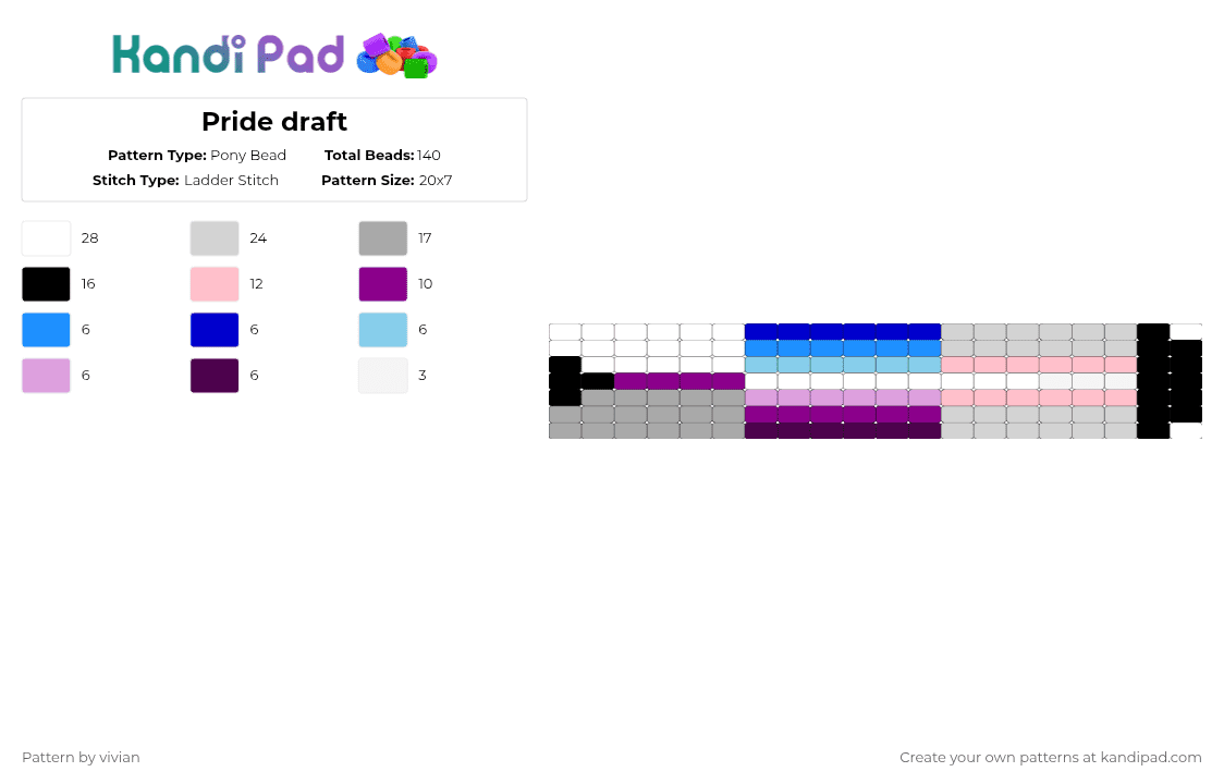 Pride draft - Pony Bead Pattern by vivian on Kandi Pad - pink,beige