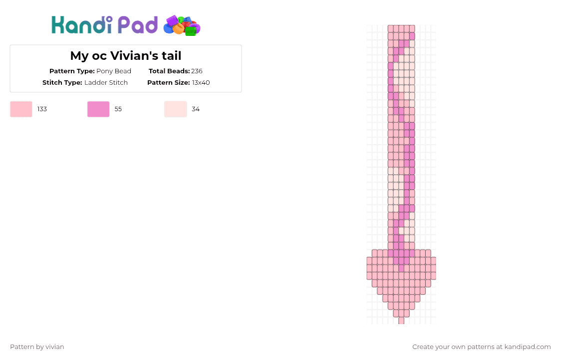 My oc Vivian\'s tail - Pony Bead Pattern by vivian on Kandi Pad - pink
