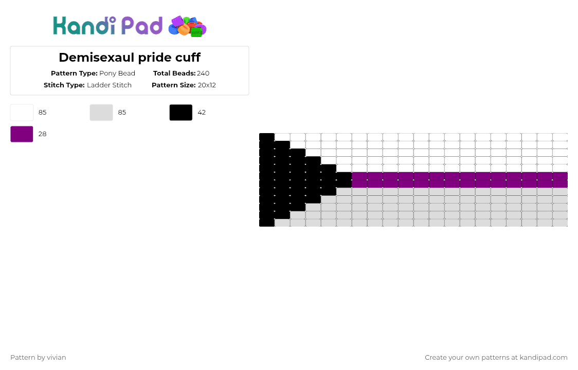 Demisexaul pride cuff - Pony Bead Pattern by vivian on Kandi Pad - white