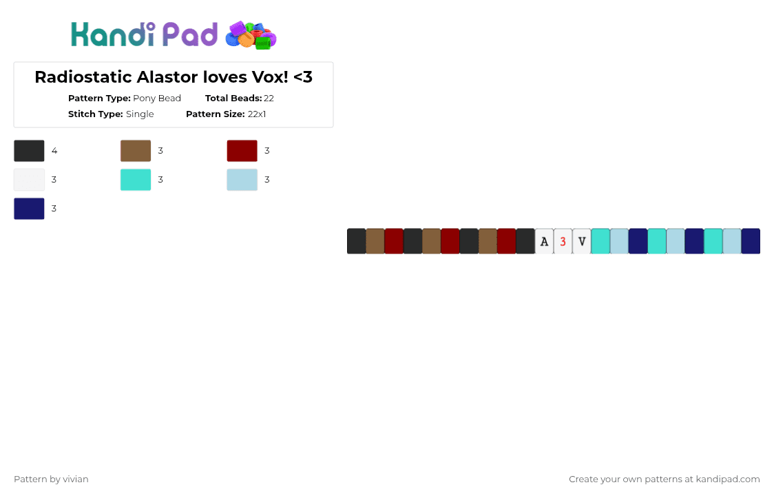 Radiostatic Alastor loves Vox! - Pony Bead Pattern by vivian on Kandi Pad - cotdvalentinesday2026, light blue