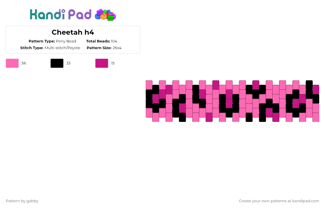 Cheetah h4 - Pony Bead Pattern by gabby on Kandi Pad - pink,black