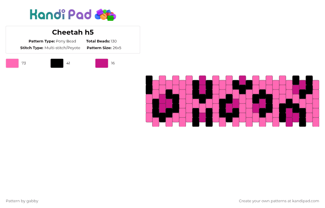 Cheetah h5 - Pony Bead Pattern by gabby on Kandi Pad - black,pink