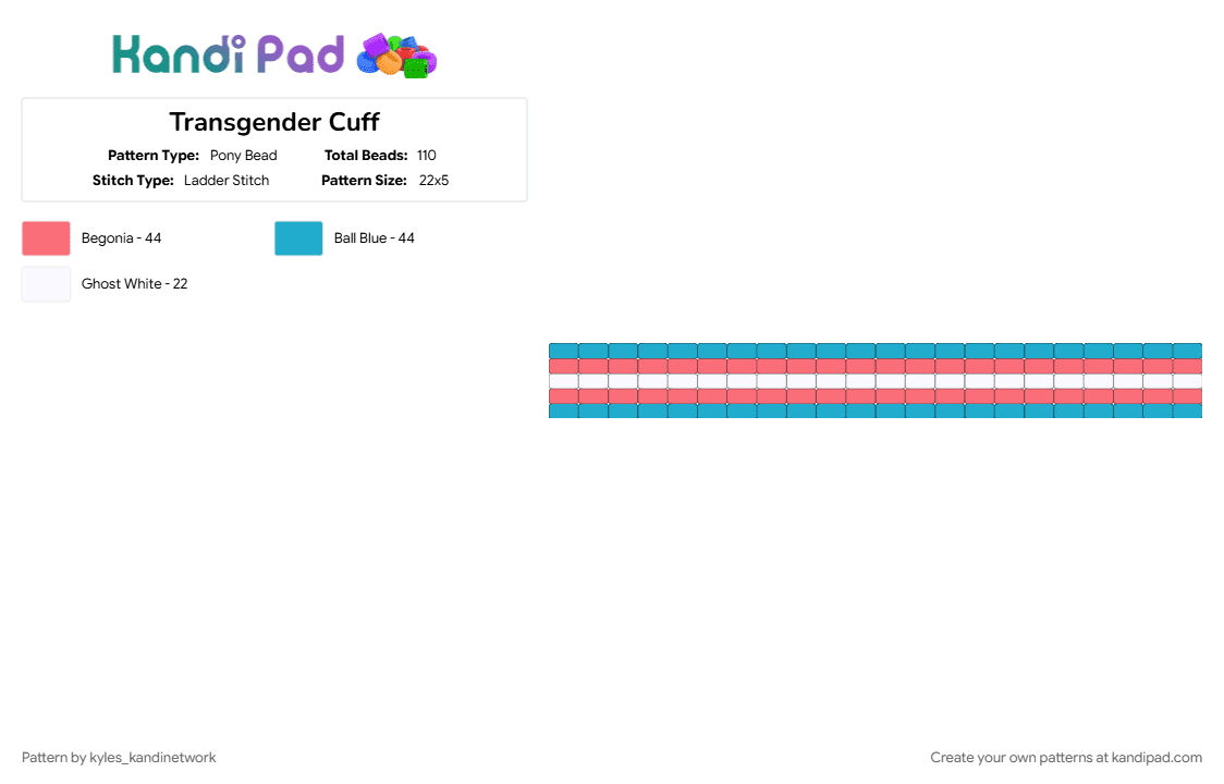 Transgender Cuff - Pony Bead Pattern by kyles_kandinetwork on Kandi Pad - cuffs, cute, lgbtq, light blue, pride, red, trans, transfem, transgender, transmasc