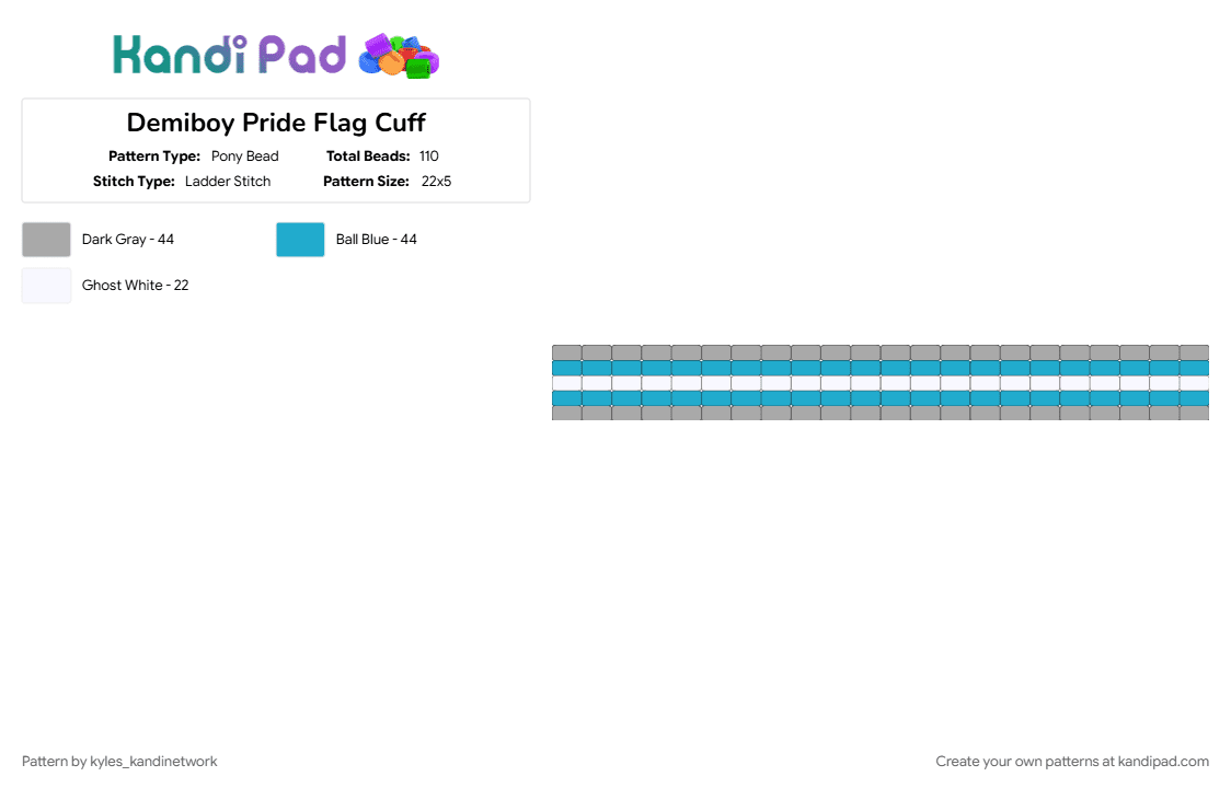 Demiboy Pride Flag Cuff - Pony Bead Pattern by kyles_kandinetwork on Kandi Pad - beige, cuffs, cute, demiboy, demiboy flag, goober, lgbtq, light blue, love is love, pride flag