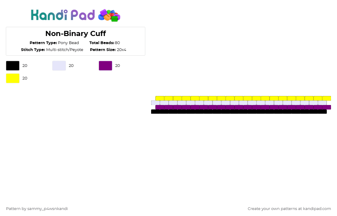 Non-Binary Cuff - Pony Bead Pattern by sammy_p4wsnkandi on Kandi Pad - pink,yellow,lgbt,nonbinary,silly,cuffs,peyote cuff,pride
