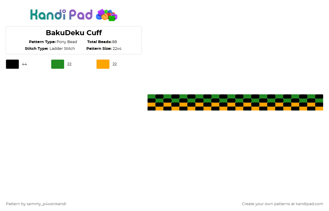 BakuDeku Cuff - Pony Bead Pattern by sammy_p4wsnkandi on Kandi Pad - green,orange,bakudeku,katsuki bakugo,izukumdoryia,baku,deku,cuff